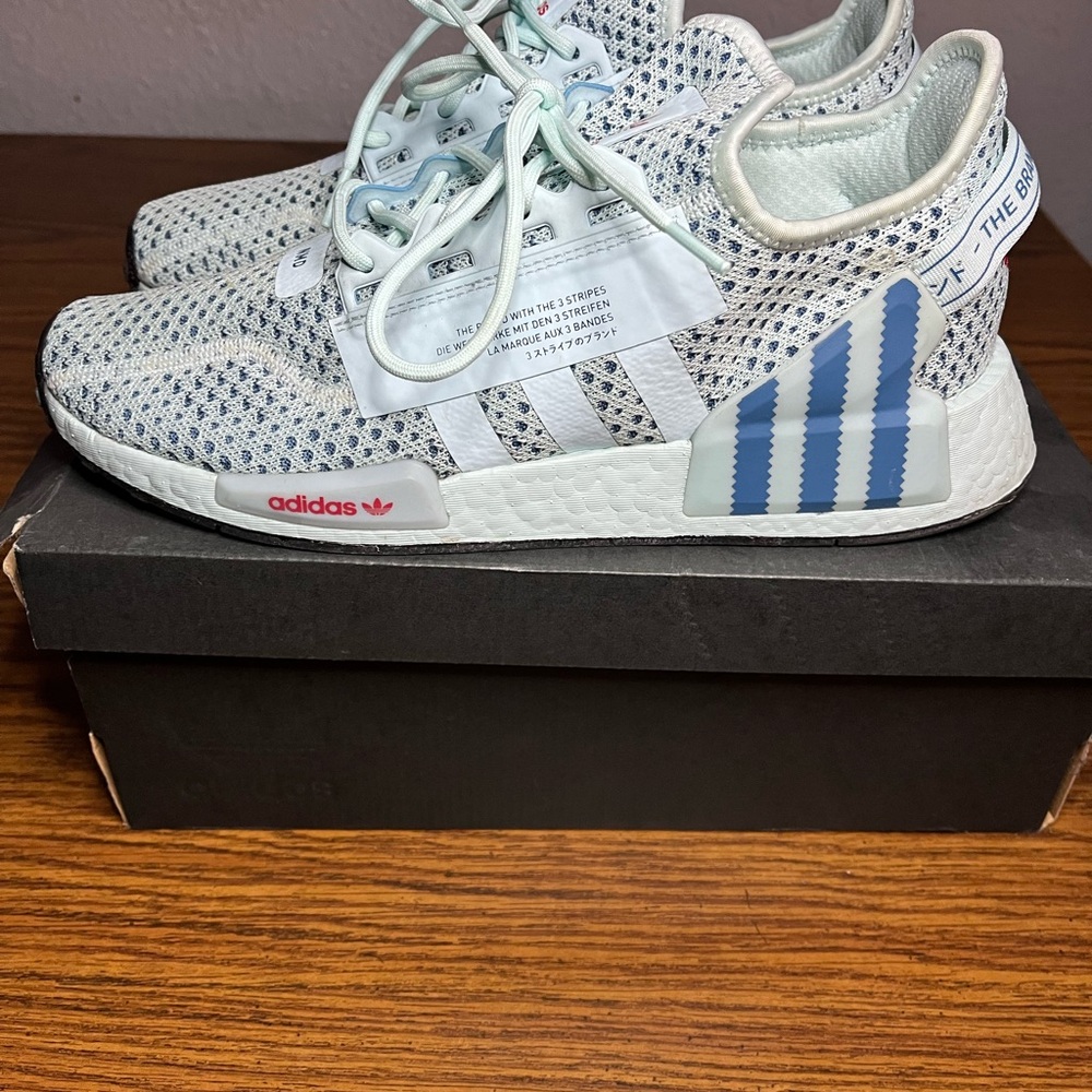 Adidas White and Blue Athletic Shoes